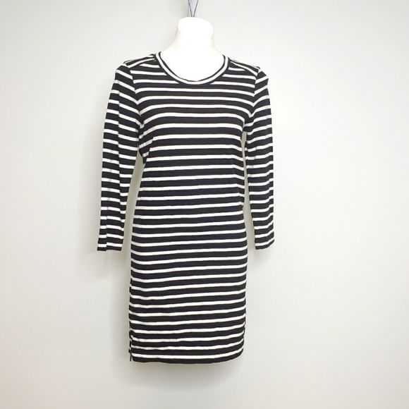 J. Crew Striped Side Zipper 3/4 Sleeve T-Shirt Dress Size Small - Picture 2 of 9